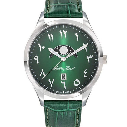 Orologio da uomo Mathey-Tissot Urban Moon cinturino in pelle quadrante arabo verde al quarzo H411ALPEV