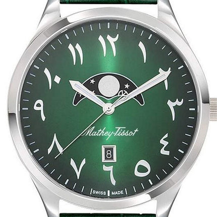 Orologio da uomo Mathey-Tissot Urban Moon cinturino in pelle quadrante arabo verde al quarzo H411ALPEV