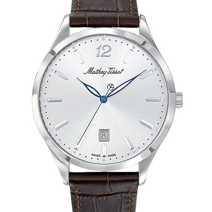 Orologio da uomo Mathey-Tissot Urban con cinturino in pelle e quadrante argentato al quarzo H411AS