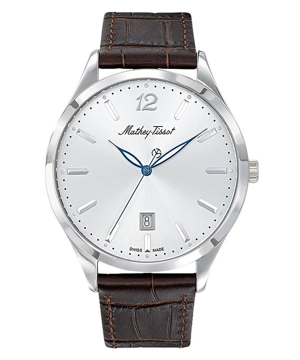 Orologio da uomo Mathey-Tissot Urban con cinturino in pelle e quadrante argentato al quarzo H411AS