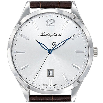 Orologio da uomo Mathey-Tissot Urban con cinturino in pelle e quadrante argentato al quarzo H411AS