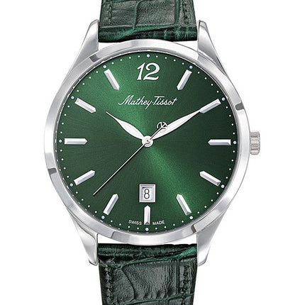 Orologio da uomo Mathey-Tissot con cinturino in pelle verde quadrante verde al quarzo H411AV