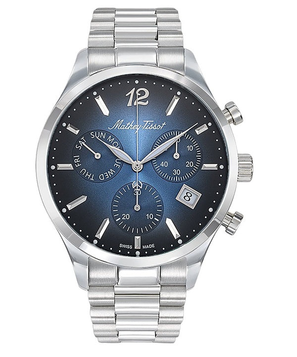 Orologio da uomo Mathey-Tissot Urban Chrono in acciaio inossidabile con quadrante blu al quarzo H411CHABU