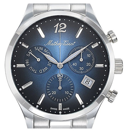 Orologio da uomo Mathey-Tissot Urban Chrono in acciaio inossidabile con quadrante blu al quarzo H411CHABU