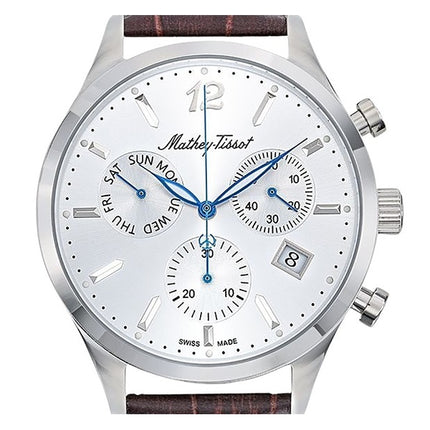 Orologio da uomo Mathey-Tissot Urban Chrono cinturino in pelle quadrante argento al quarzo H411CHALS