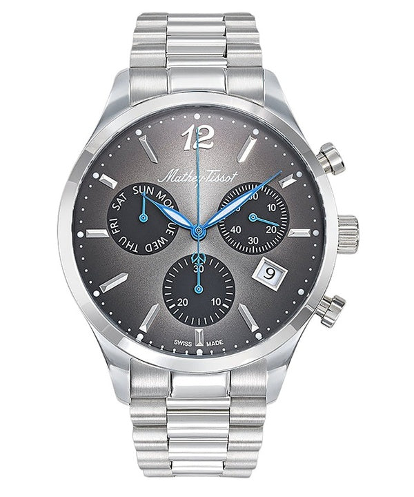 Orologio da uomo Mathey-Tissot Urban Chrono in acciaio inossidabile con quadrante nero al quarzo H411CHAN