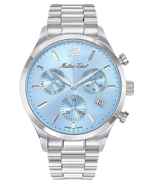 Orologio da uomo Mathey-Tissot Urban Chrono in acciaio inossidabile con quadrante blu al quarzo H411CHASKY