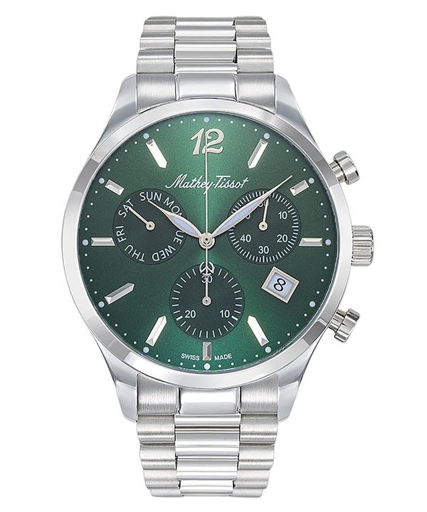 Orologio da uomo Mathey-Tissot Urban Chrono in acciaio inossidabile con quadrante verde al quarzo H411CHAV