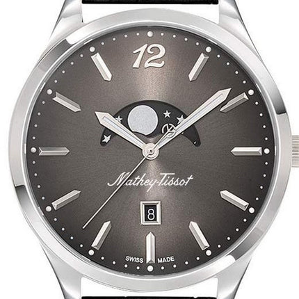 Orologio da uomo Mathey-Tissot Urban Moon cinturino in pelle quadrante nero al quarzo H411LAN