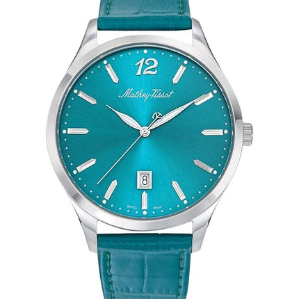 Orologio da uomo Mathey-Tissot Urban con cinturino in pelle e quadrante verde al quarzo H411PET