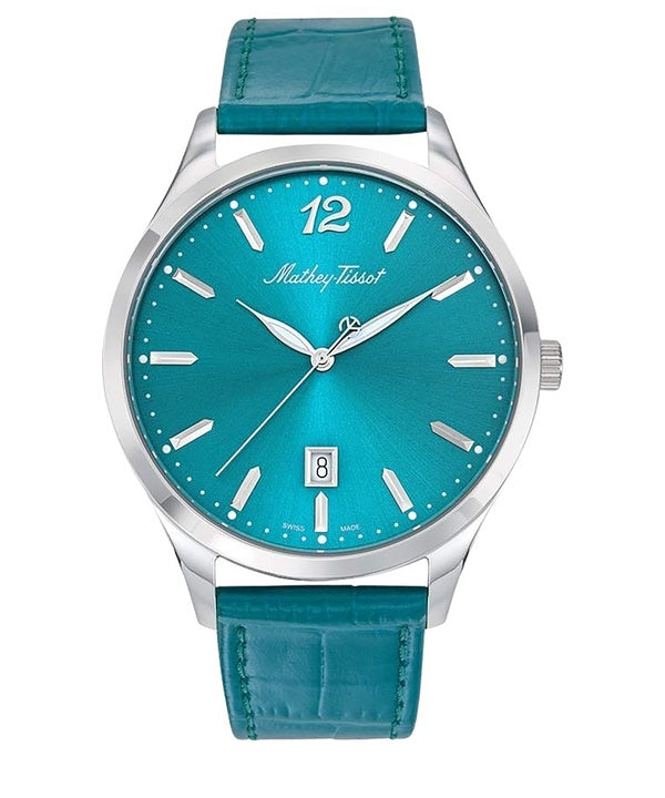 Orologio da uomo Mathey-Tissot Urban con cinturino in pelle e quadrante verde al quarzo H411PET