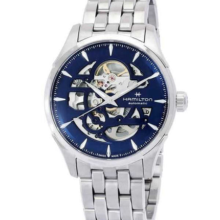 Orologio da uomo Hamilton Jazzmaster Skeleton in acciaio inossidabile con quadrante blu automatico H42535141