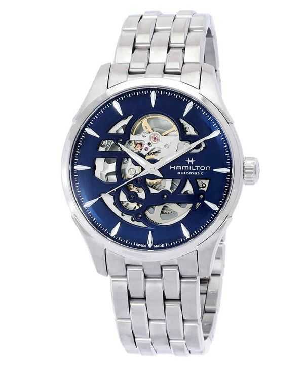 Orologio da uomo Hamilton Jazzmaster Skeleton in acciaio inossidabile con quadrante blu automatico H42535141