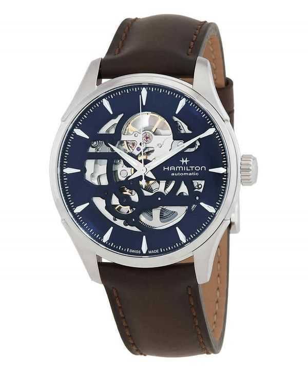 Orologio da uomo Hamilton Jazzmaster Skeleton con cinturino in pelle quadrante blu automatico H42535541