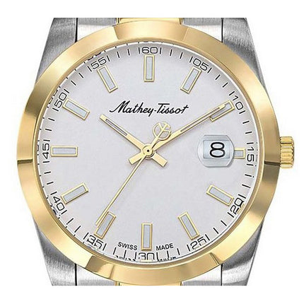 Orologio da uomo Mathey-Tissot Mathy I bicolore in acciaio inossidabile con quadrante bianco al quarzo H450BI
