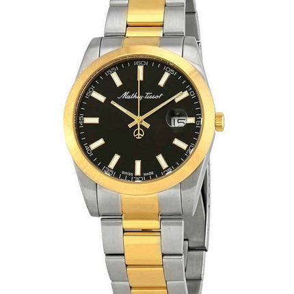 Orologio da uomo Mathey-Tissot Mathy I bicolore in acciaio inossidabile con quadrante nero al quarzo H450BN