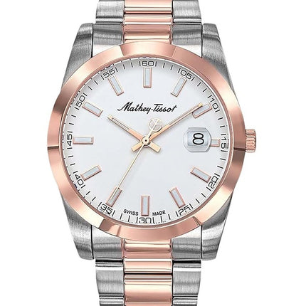 Orologio da uomo Mathey-Tissot Mathy I bicolore in acciaio inossidabile con quadrante bianco al quarzo H450RA