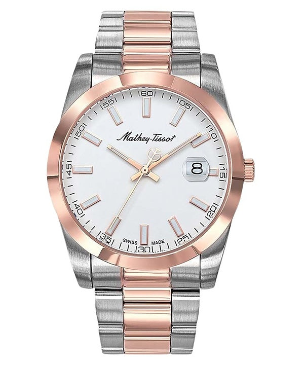 Orologio da uomo Mathey-Tissot Mathy I bicolore in acciaio inossidabile con quadrante bianco al quarzo H450RA