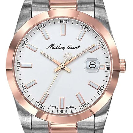 Orologio da uomo Mathey-Tissot Mathy I bicolore in acciaio inossidabile con quadrante bianco al quarzo H450RA