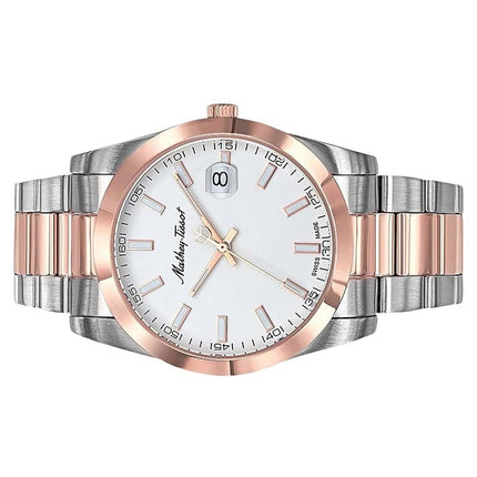 Orologio da uomo Mathey-Tissot Mathy I bicolore in acciaio inossidabile con quadrante bianco al quarzo H450RA
