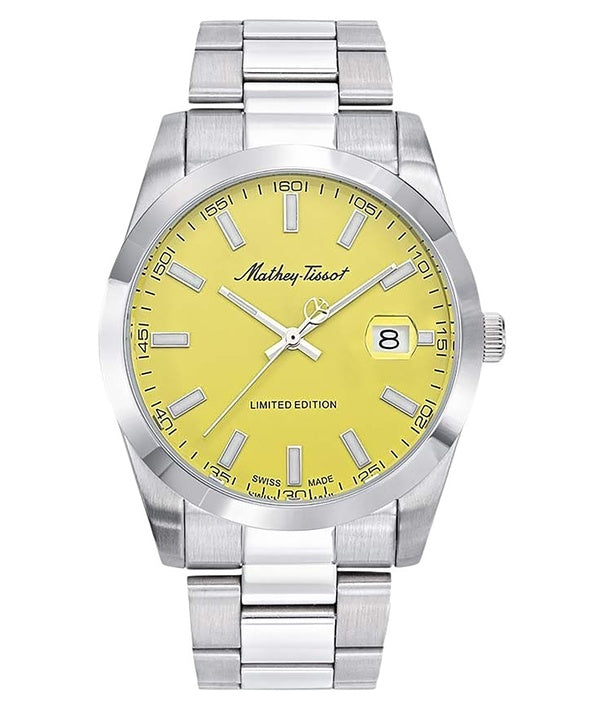 Orologio da uomo Mathey-Tissot Mathy Sunray Limited Edition in acciaio inossidabile con quadrante giallo al quarzo H451J
