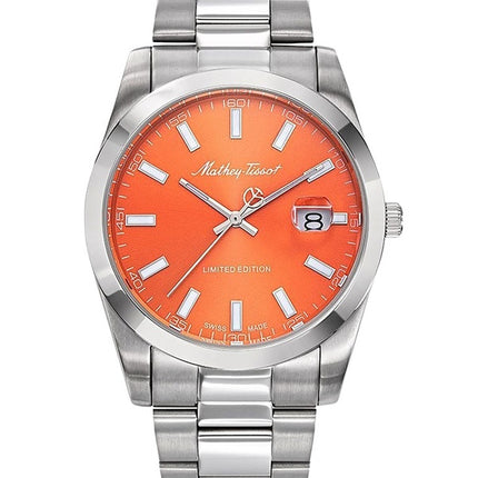 Orologio da uomo Mathey-Tissot Mathy Sunray Limited Edition in acciaio inossidabile con quadrante arancione al quarzo H451OR