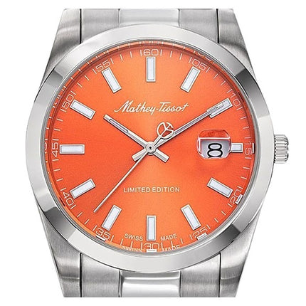 Orologio da uomo Mathey-Tissot Mathy Sunray Limited Edition in acciaio inossidabile con quadrante arancione al quarzo H451OR