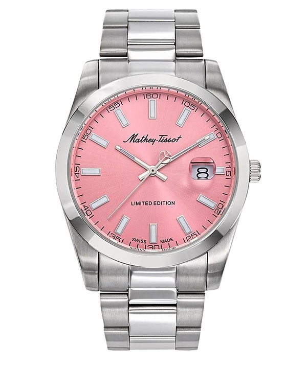 Orologio da uomo Mathey-Tissot Mathy Sunray Limited Edition in acciaio inossidabile con quadrante rosa al quarzo H451PK