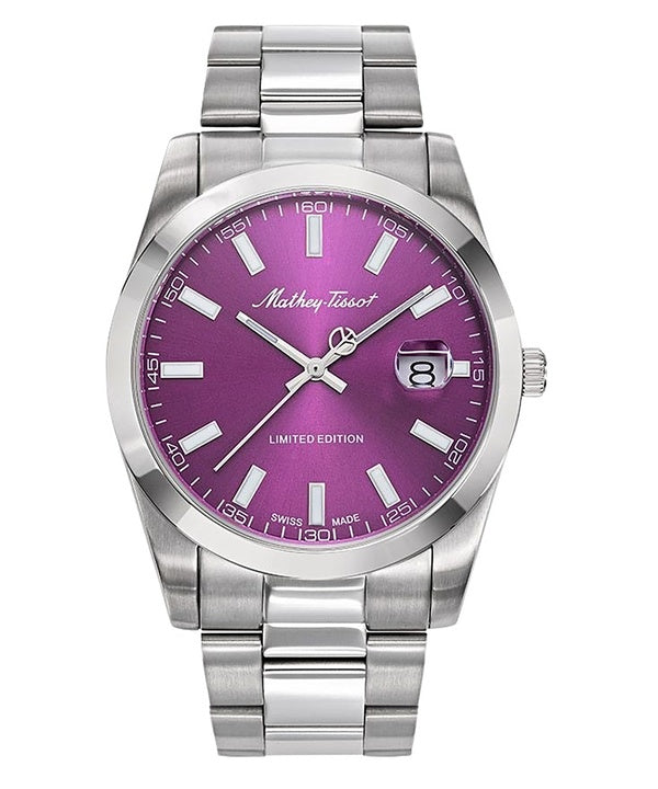 Orologio da uomo Mathey-Tissot Mathy Sunray Limited Edition in acciaio inossidabile con quadrante viola al quarzo H451PU