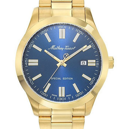 Orologio da uomo Mathey-Tissot Mathy I Jumbo edizione speciale in acciaio inossidabile tono oro quadrante blu al quarzo H455PBU
