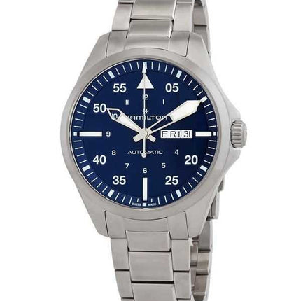 Orologio da uomo Hamilton Khaki Aviation Pilot in acciaio inossidabile con quadrante blu automatico H64635140 100M