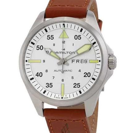 Orologio da uomo Hamilton Khaki Aviation Pilot con cinturino in pelle quadrante argento automatico H64635550 100M