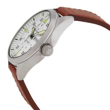 Orologio da uomo Hamilton Khaki Aviation Pilot con cinturino in pelle quadrante argento automatico H64635550 100M