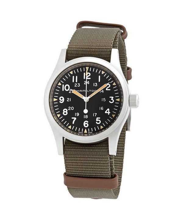 Orologio da uomo Hamilton Khaki Field Green cinturino in nylon quadrante nero meccanico H69439931