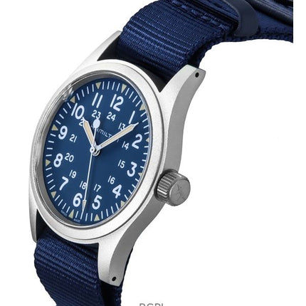 Orologio da uomo Hamilton Khaki Field con cinturino in tessuto e quadrante blu automatico H69439940