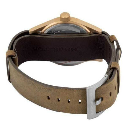 Orologio da uomo Hamilton Khaki Field meccanico con cinturino in pelle bronzo quadrante nero H69459530