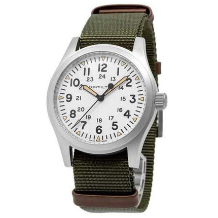 Orologio da uomo Hamilton Khaki Field con cinturino in nylon e quadrante bianco meccanico H69529913