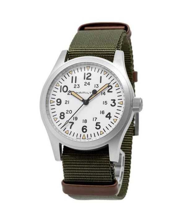 Orologio da uomo Hamilton Khaki Field con cinturino in nylon e quadrante bianco meccanico H69529913