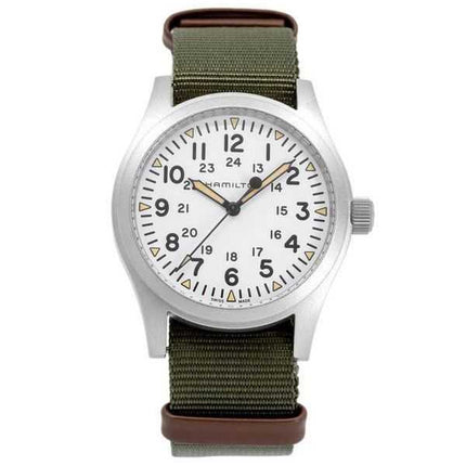 Orologio da uomo Hamilton Khaki Field con cinturino in nylon e quadrante bianco meccanico H69529913