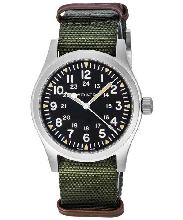 Orologio da uomo Hamilton Khaki Field cinturino in nylon quadrante nero meccanico H69529933