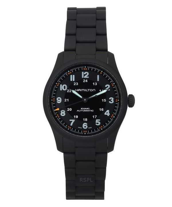 Orologio da uomo Hamilton Khaki Field PVD rivestito in titanio quadrante nero automatico H70215130 100M