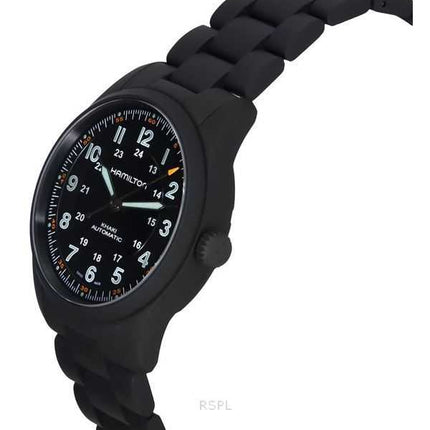 Orologio da uomo Hamilton Khaki Field PVD rivestito in titanio quadrante nero automatico H70215130 100M
