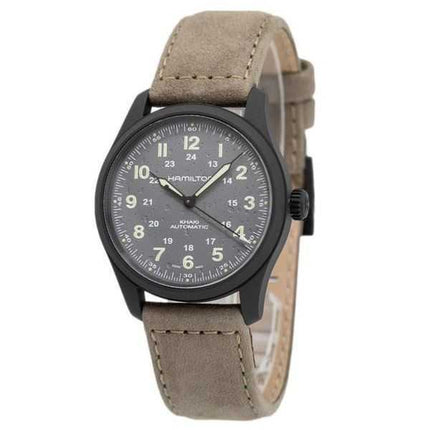Orologio da uomo Hamilton Khaki Field Titanium cinturino in pelle quadrante grigio automatico H70215880 100M