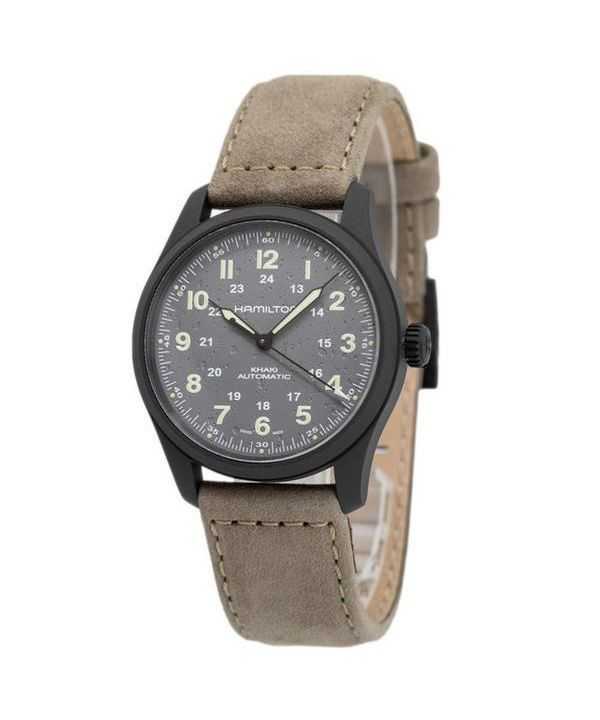 Orologio da uomo Hamilton Khaki Field Titanium cinturino in pelle quadrante grigio automatico H70215880 100M