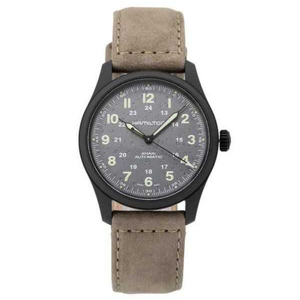 Orologio da uomo Hamilton Khaki Field Titanium cinturino in pelle quadrante grigio automatico H70215880 100M