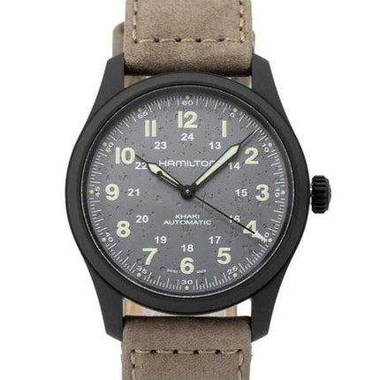 Orologio da uomo Hamilton Khaki Field Titanium cinturino in pelle quadrante grigio automatico H70215880 100M