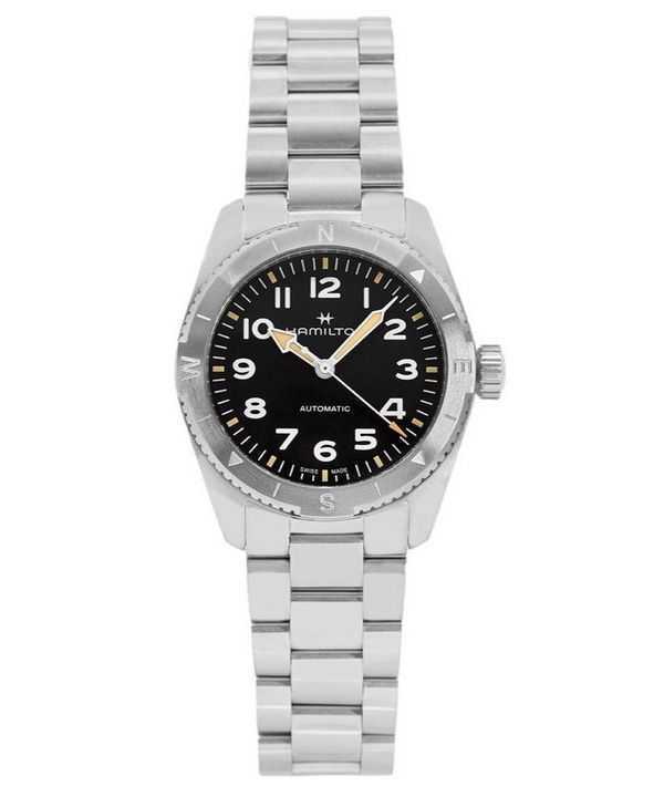 Orologio da uomo Hamilton Khaki Field Expedition in acciaio inossidabile con quadrante nero automatico H70225130 100M