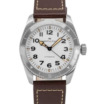 Orologio da uomo Hamilton Khaki Field Expedition con cinturino in pelle e quadrante bianco automatico H70225510 100M