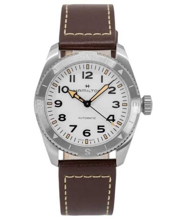 Orologio da uomo Hamilton Khaki Field Expedition con cinturino in pelle e quadrante bianco automatico H70225510 100M