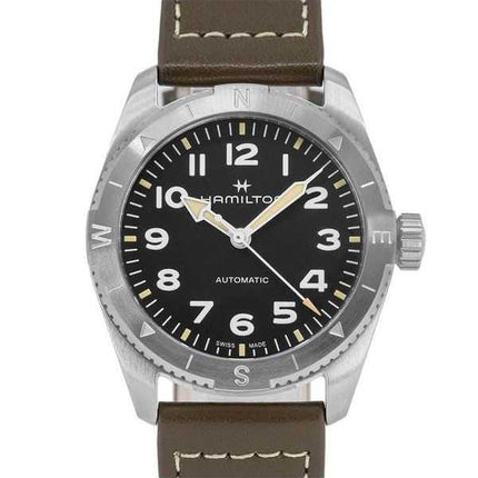 Orologio da uomo Hamilton Khaki Field Expedition con cinturino in pelle e quadrante nero automatico H70225830 100M